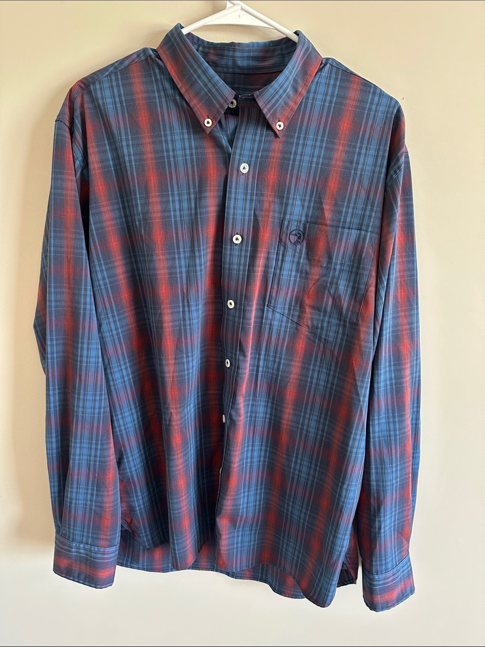 Duck Head Men's Button-Down Plaid Shirt in Blue and Red